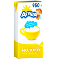 Молоко ультрапастеризованное для питания детей АГУША 3,2% старше 3-х лет, без змж, 950г, Россия, 950 г